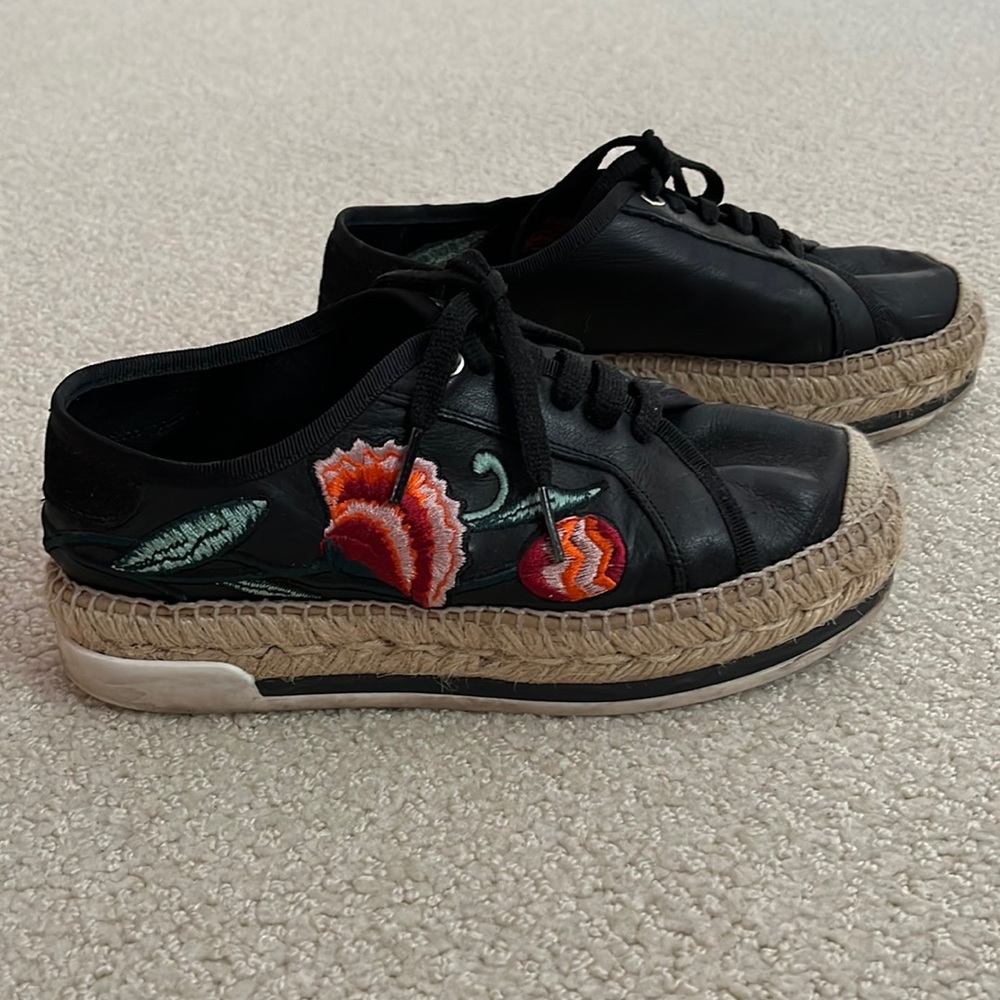 Leather Embroidered Espadrille Sneakers